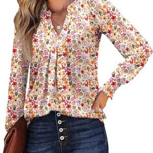 Women's V Neck Long Sleeve Blouse Spring Fall Casual Dressy Tops